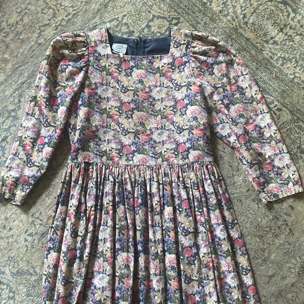 Vintage Laura Ashley Floral Corduroy Dress 1980s 90s - Picture 3 of 12
